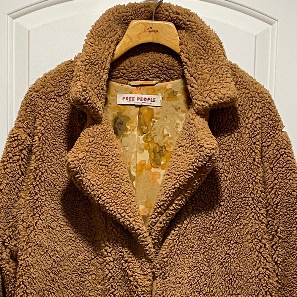 Free People Boho Chic Tessa Teddy Coat Sz Medium Oversized Grunge Front Pockets - Picture 4 of 14